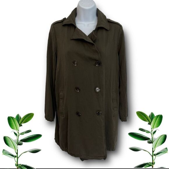 Forever 21 Women’s Double Breasted Trench Jacket Olive Green Size Medium - Picture 1 of 5